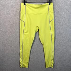 Free People You're A Peach 7/8 Leggings Womens L Neon Yellow Reflective EUC